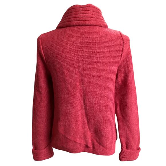 Saint James wool blend magnetic closure ribbed knit cardigan M red pink France - Picture 3 of 9